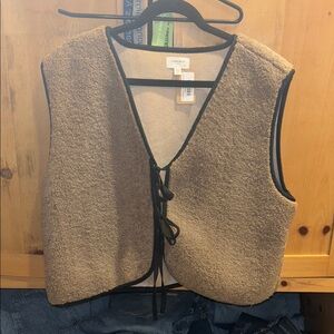 Tan Sherpa Vest with Black Trim